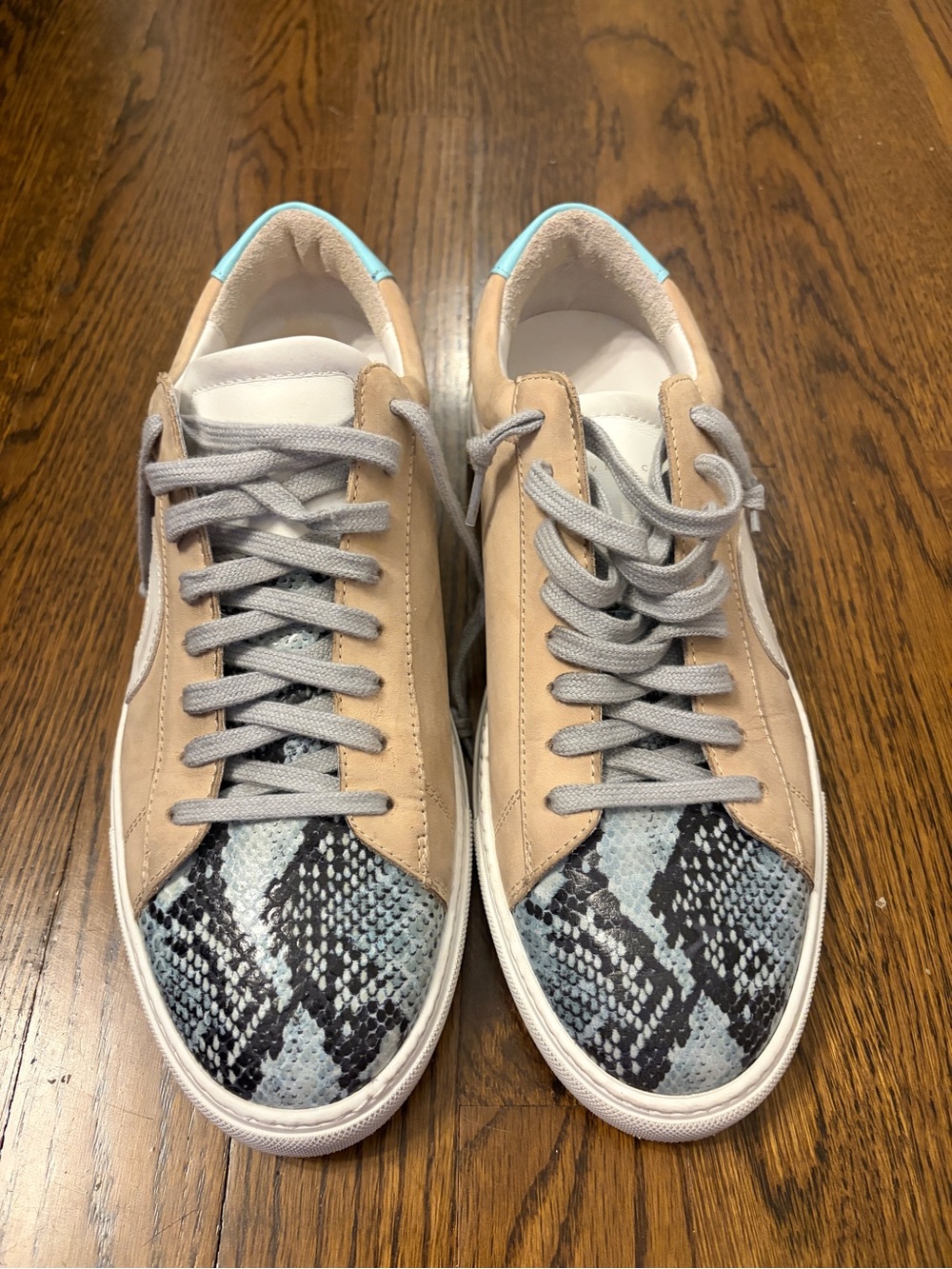 Oliver Cabell Beige & Aqua Snake-Print Low Tops